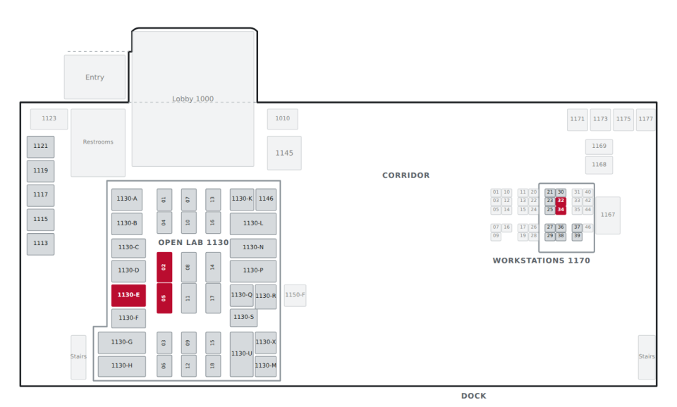 Floorplan with Large Suite 1 rooms highlighted; details in the list below