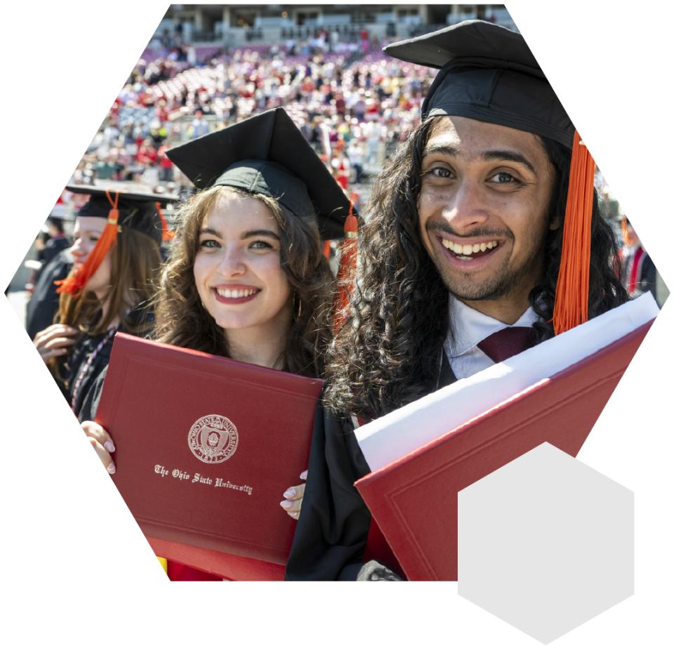 Ohio State Graduates proudly showing diplomas